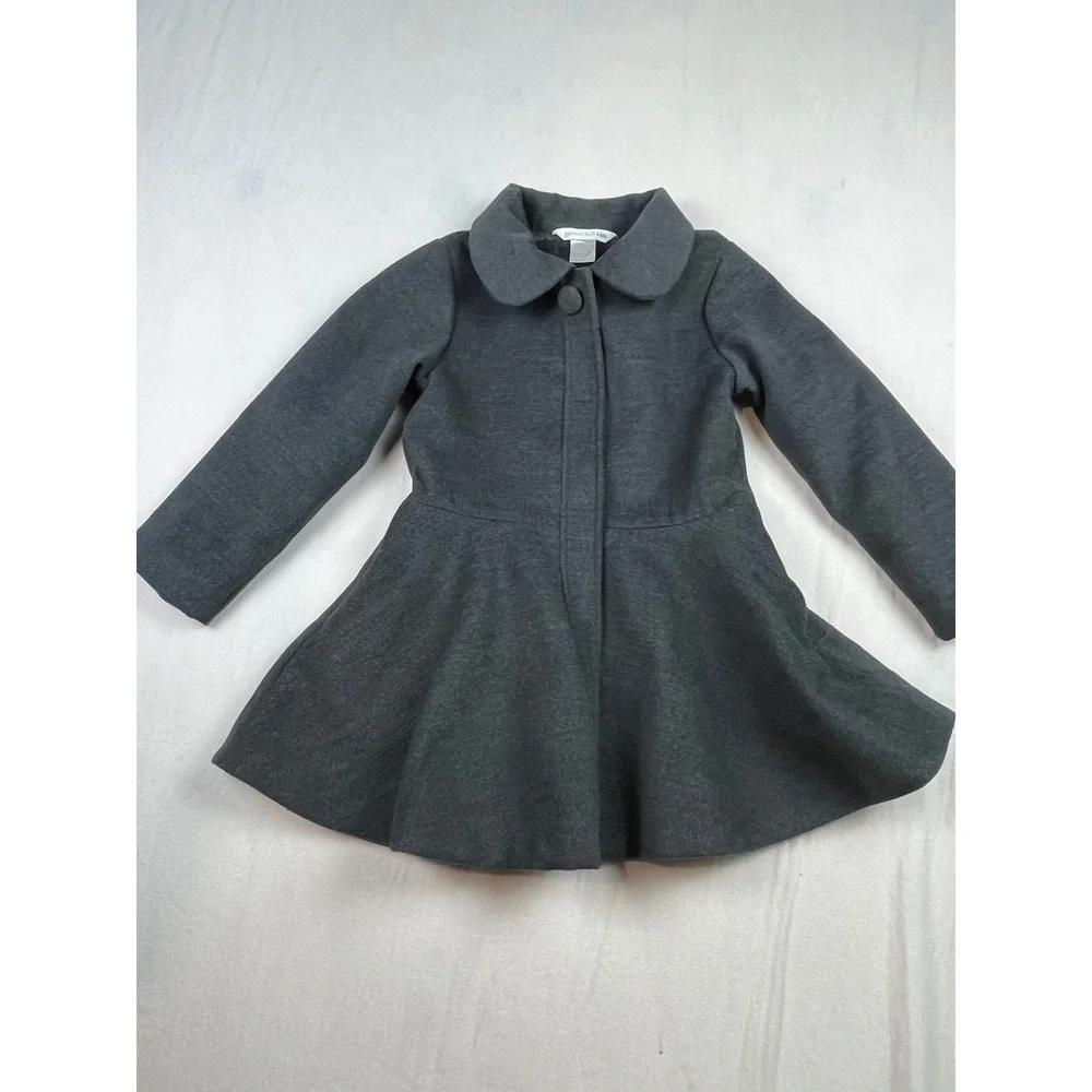 Garnet Hill Kids Grey Wool Blend Fit and Flare Coat Peter Pan Collar Size M 1165